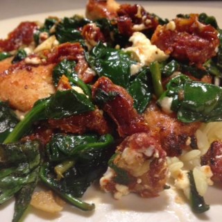 Browned Chicken Strips, Spinach, Sun-Dried Tomatoes, and Feta