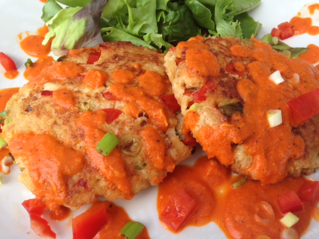Salmon Patties with Roasted Red Pepper Sauce