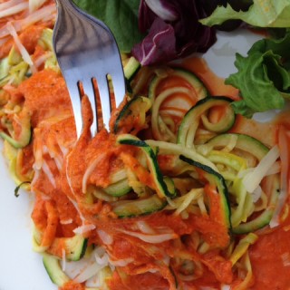 Roasted Red Pepper Sauce over Spiralized Veggies
