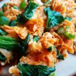 Creamy Cashew Sauce over Sweet Potato Noodles with Spinach