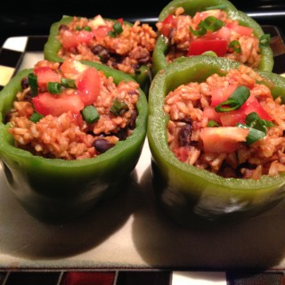 Green Peppers Stuffed with Red Rice and Beans
